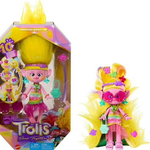DreamWorks Trolls Doll with Pink and Yellow Hair - Picture 2 of 6
